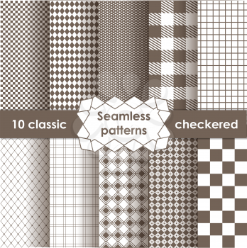 Set of checkered simple fabric seamless pattern. 10 classic ornaments