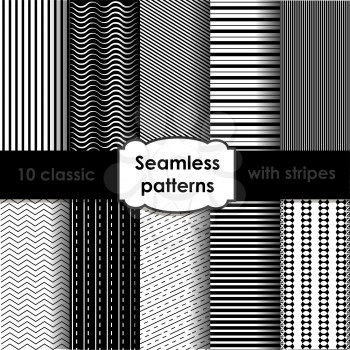 Set of classic black seamless striped patterns. EPS10