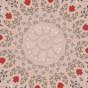Floral pattern with flowers. Illustration blooming doodle floral texture in circle shape
