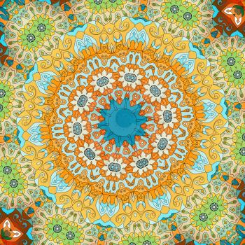 Vintage decorative pattern. Islam, Arabic, Indian, ottoman motifs. Perfect for printing on fabric or paper. Can be used for greeting card or booklet background. Blue and orange colors
