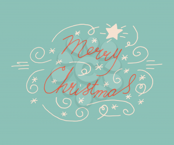 Merry Christmas lettering, handmade calligraphy, holiday season concept, vector background