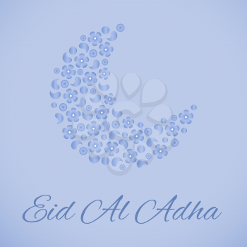 Beautiful greeting card for Eid Al Adha festival. Moon decorated with flower on blue background for muslim community festival Eid Mubarak celebrations.