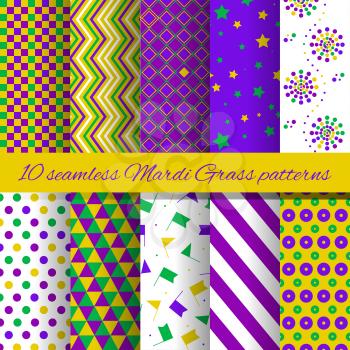 Mardi Gras seamless pattern backgrounds. Bright patterns collection for carnival, fashion, scrapbooking etc.