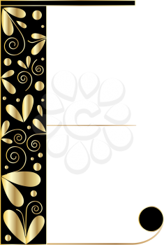 Decorative letter shape. Font type E. Black and gold colors