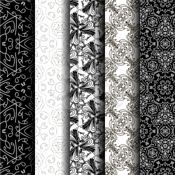 Lace vector fabric seamless  patterns collection - 5 ornaments in orient style. Can be used as wallpapper, invitation card and other design
