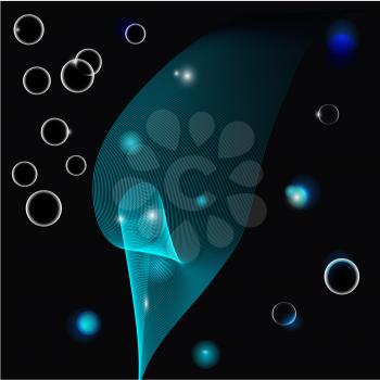 Abstract futuristic dark background with bubble and curl