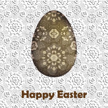 Happy Easter Card. Painted Easter egg on lace floral background with warm wishing text