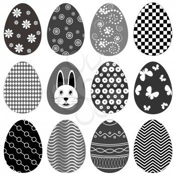 A set of black-and-white easter eggs decorated with ornament