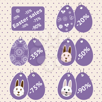 Vector set of stickers for easter sales with the size of discounts, for each of the discounts you can set own picture on the back label