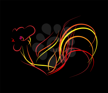 Artistically painted, bright fire rooster on a black background. Symbol 2017. Can be used as logo, New Year decorated elements, calendars etc.