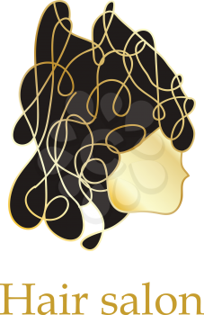 Beautiful woman head Logo design vector template. Stylized hand-drawn lady