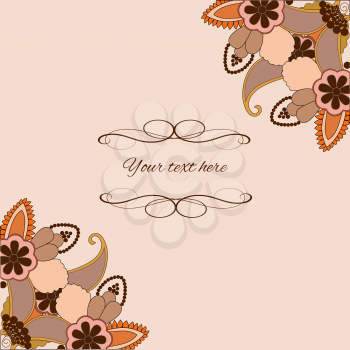 Vector border in Persian style on peach background. Ornamental pattern for wedding invitations and greeting cards. 