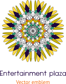 Circular logo for boutique, flower shop, business, interior. Company mark, emblem, element. Simple geometric mandala logotype. Kaleidoscope big bud. Surround abstract blossom.