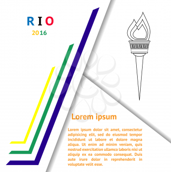 Brochure design template with brazilian colors and flame. Suitable for booklets, brochures on Olimpic theme. 