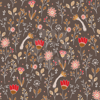 Floral seamless pattern with flowers. Vector blooming doodle floral texture