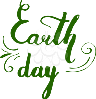 Happy Earth Day hand lettering card, ba in green color. Vector illustration for banner, poster. Modern brush style