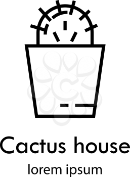 Vector illustration of an house flower in pot, flower shop logo design, home plant logo, flower icon outline.