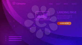 Website company landing page template with laptop and space for text in trendy ultra violet colors. Conceptual vector illustration.
