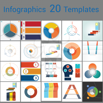 Infographics 20 Templates, text area on three position. Can be used for workflow process, business banner, diagram, number options, work plan, web design.