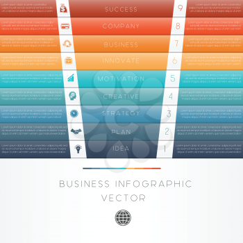 Colour strips vector illustration template of business infographic numbered nine position