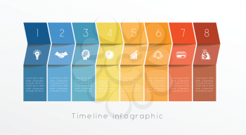 Template Conceptual Business Timeline Infographic design for eight position can be used for workflow, banner, diagram, web design, area chart