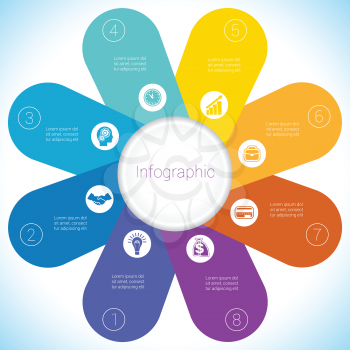 Flower Camomile infographic template colourful petals eight positions.