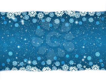 Christmas and New Year winter blue background with snowflakes and stars