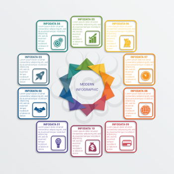 Colour triangles modern infographic template for business concept with 10 steps.