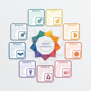 Colour triangles modern infographic template for business concept with 9 steps.
