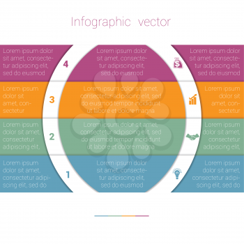 Colorful Strips and White Semicircles for Text.Template Infographic Four Position. Business Area Chart Diagram Data.