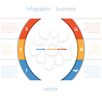 Vector Template Infographic Three Position.  Colorful Semicircles and White Strips for Text Area. Business Area Chart Diagram Data.