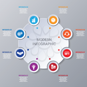 Modern Infographic numbered 8 options, business template for presentation and training