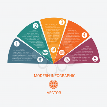 Business chart modern infographic vector template from color semicircle for 5 options business processes, workflow, diagram, flowchart