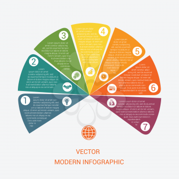 Business chart modern infographic vector template from color semicircle for 7 options business processes, workflow, diagram, flowchart