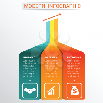  Vector template Infographic for 3 options. Vertical colour strips with prospect and a shade