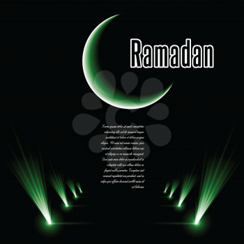 Template vector with moon, dark podium with light background inscription Ramadan.