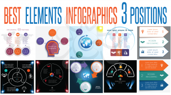 Set 10 universal templates elements Infographics conceptual cyclic processes for 3 positions possible to use for work flow, banner, diagram, web design, time line, area chart,number options