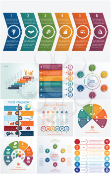  Set 10 universal templates elements Infographics conceptual cyclic processes for 6 positions possible to use for workflow, banner, diagram, web design, timeline, area chart,number options