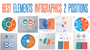 Set 10 universal templates elements Infographics conceptual cyclic processes for 2 positions possible to use for work flow, banner, diagram, web design, time line, area chart,number options