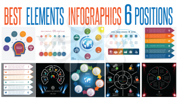 Set 10 universal templates elements Infographics conceptual cyclic processes for 6 positions possible to use for work flow, banner, diagram, web design, time line, area chart,number options