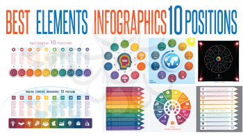 Set 8 universal templates elements Infographics conceptual cyclic processes for 10 positions possible to use for work flow, banner, diagram, web design, time line, area chart,number options   