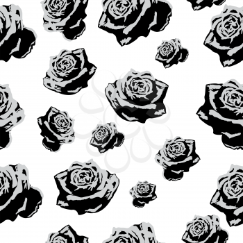 Seamless pattern black and  white flowers roses
