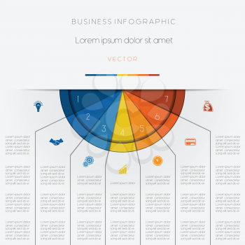 Infographic color semicircle for template with text areas on seven positions