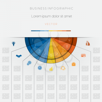 Infographic color semicircle for template with text areas on nine positions