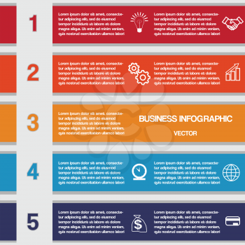 Five colour strips, template infographics for business conceptual cyclic processes , workflow, banner, diagram, web design, timeline, area chart