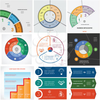 Set 9 templates, Infographics for business conceptual cyclic processes from three positions