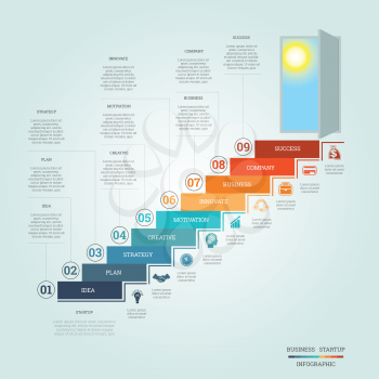 Business success startup, Conceptual infographics steps up ladders and doorway, template nine positions, possible to use for workflow, banner, diagram, web design, timeline, area chart, number options, step up options