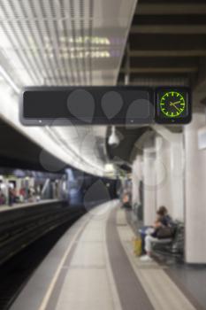 Subway Train Station With Blanko Schedule Board