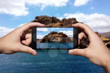 Photographing With Smartphone At Sea. Summer Vacation and Holidays