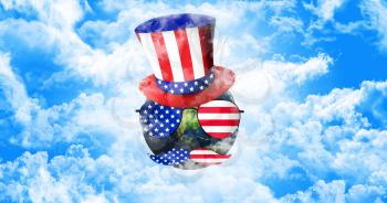 Planet Earth With Uncle Sam's Hat, Sunglasses and Mustaches. United States of America Flag. Independence Day Concept 3D illustration